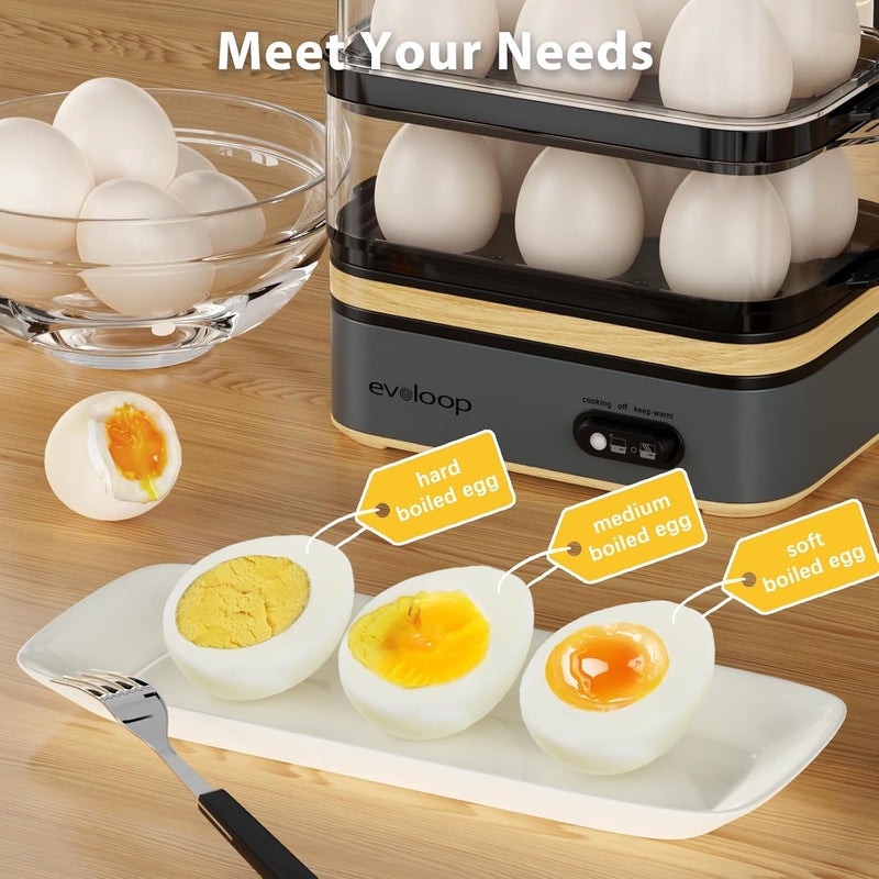 evoloop Rapid Egg Cooker Electric 12 Eggs Capacity, Soft, Medium, Hard Boiled, Poached, Omelet Maker Egg Poacher & Vegetable Steamer, BPA Free Tray(Grey) - Image 2